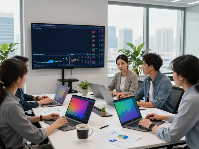 Collaborative trading session with the tradingview官网 platform in a vibrant office environment.