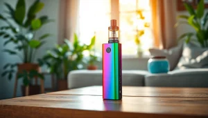 Elfbar auf Holzoberfläche in entspannter Umgebung mit Pflanzen im Hintergrund