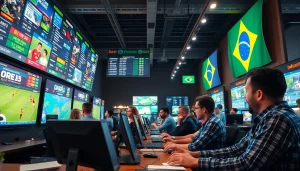 Engaged users exploring best sportsbooks in Brazil with a vibrant betting atmosphere.