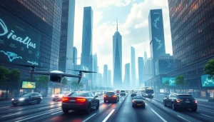 Innovative landscape showcasing Technology advancements in a futuristic city.