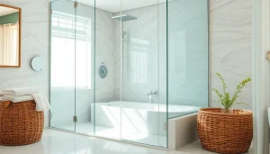 Admirez la paroi de douche sirhona au design moderne dans une salle de bains élégante.