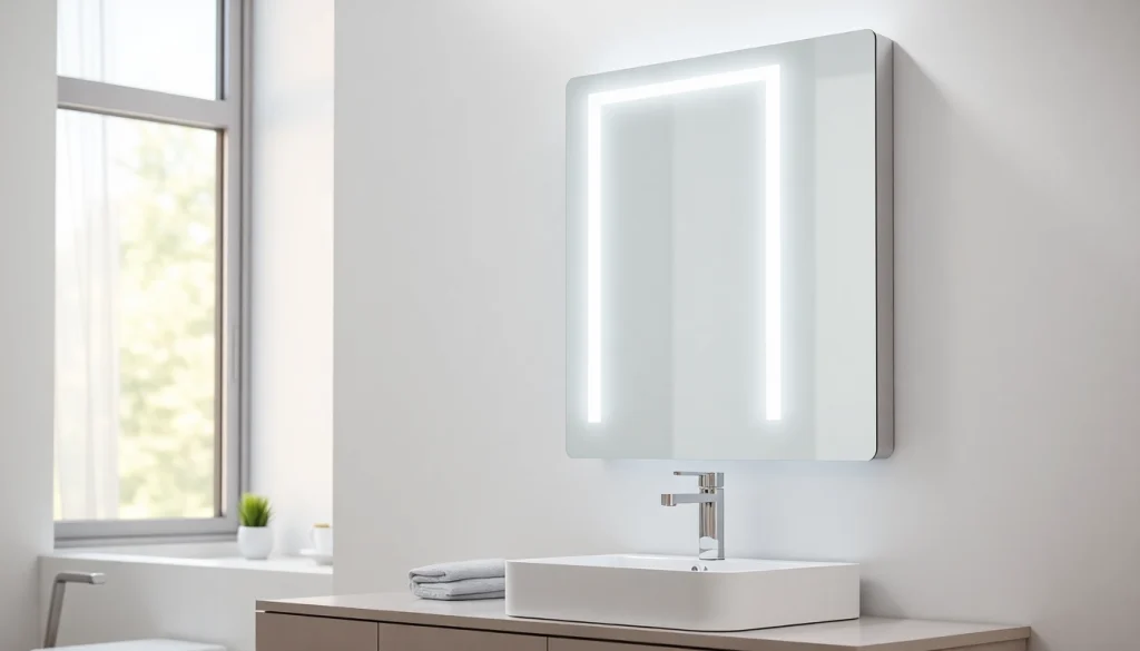 Entdecken Sie den eleganten sonni Spiegelschrank mit LED-Beleuchtung in einem modernen Badezimmer.