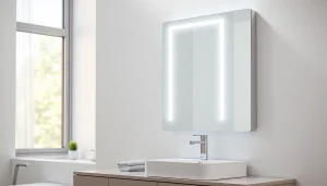 Entdecken Sie den eleganten sonni Spiegelschrank mit LED-Beleuchtung in einem modernen Badezimmer.