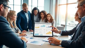 Engaged team discussing Disaster Recovery Planning strategies with data on a tablet.