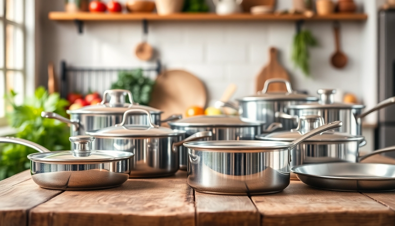 Showcasing high-quality stainless steel cookware NZ on a wooden table with fresh ingredients.