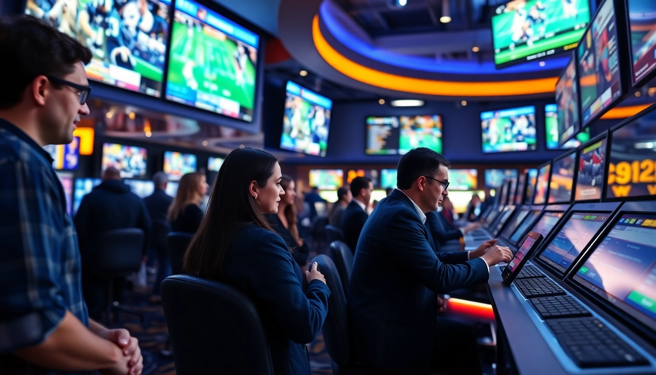Engaged bettors using sportsbooks in South Carolina in a vibrant betting environment.