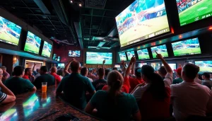 Engaging scene showing enthusiastic fans enjoying sportsbooks in Texas with a vibrant atmosphere.