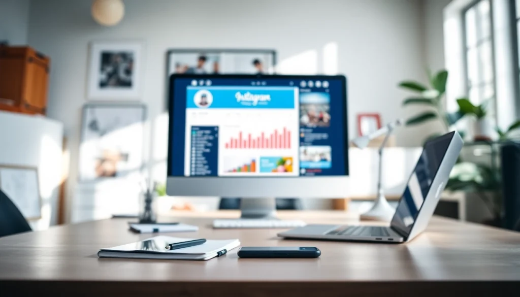 Boost your strategy with an Instagram smm panel featured in a digital marketing workspace.