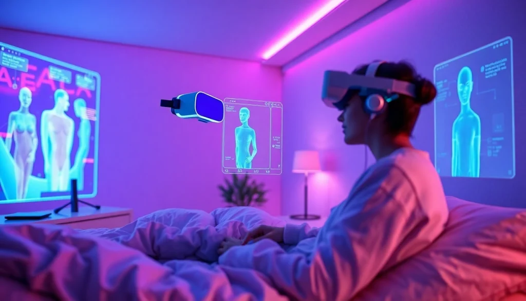 Engaging AI sex chat experience with immersive technology and holographic interaction.