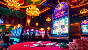 Engaging scene of the slot demo mahjong game at a luxurious casino, ensuring excitement and professionalism.