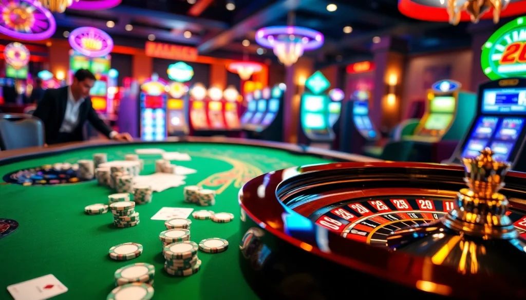 Experience the thrill of the s88vip casino with poker tables, roulette wheels, and vibrant gaming action.