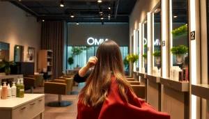 Client receiving highlights at Omnia Salon, a premier hair salon in San Diego.
