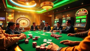 Hello88 betting scene showcases a professional poker table with active gameplay and vibrant chips.